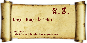 Unyi Boglárka névjegykártya